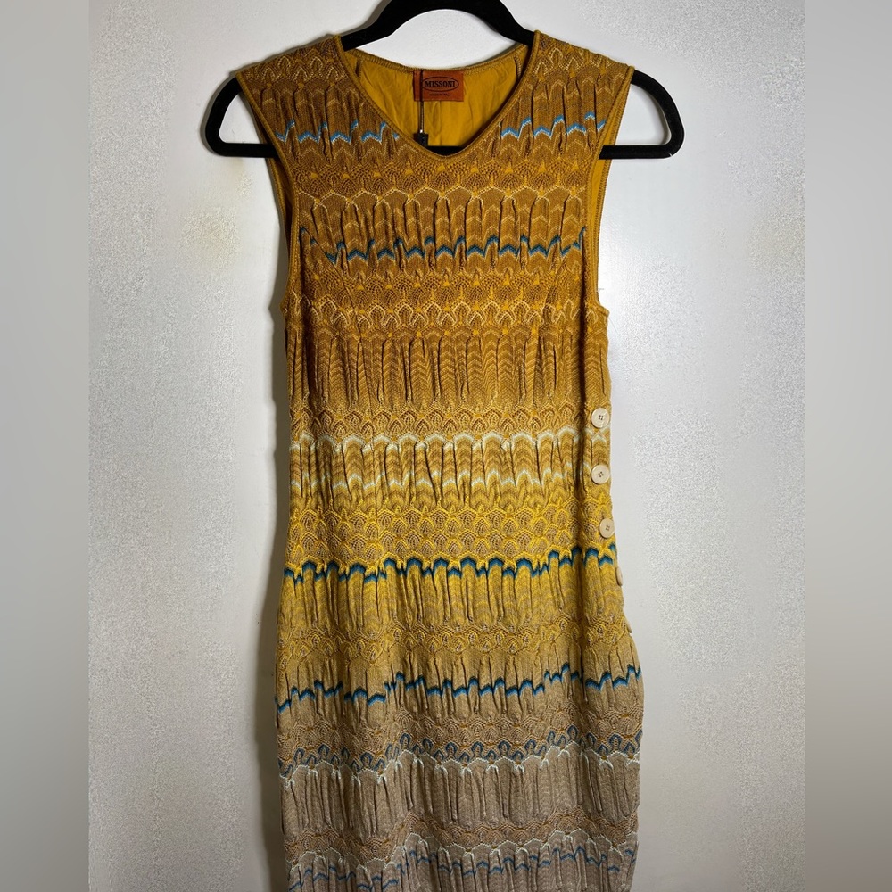 NWT Missoni Yellow Strip Knee Length Sleeveless Dress Size 6